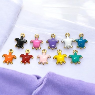 Mini ciondoli Tartaruga smaltati in Acciaio oro 5x7mm 2pz - Vari colori | GDO