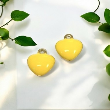 Mini ciondoli Cuoricini smaltati in Acciaio oro 5mm 2pz - giallo | GDO