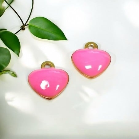 Mini ciondoli Cuoricini smaltati in Acciaio oro 5mm 2pz - fucsia | GDO