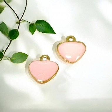 Mini ciondoli Cuoricini smaltati in Acciaio oro 5mm 2pz - rosa| GDO