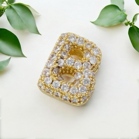 Lettera iniziale B in ottone dorato con strass 10.5x9.5mm 1pz Gioie d'Oriente