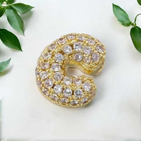 Lettera iniziale C in ottone dorato con strass 10.5x9.5mm 1pz Gioie d'Oriente