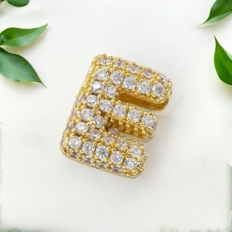 Lettera iniziale E in ottone dorato con strass 10.5x9.5mm 1pz Gioie d'Oriente