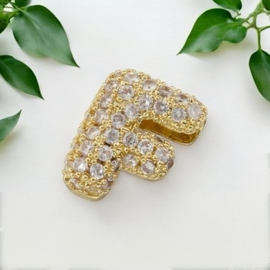Lettera iniziale F in ottone dorato con strass 10.5x9.5mm 1pz Gioie d'Oriente