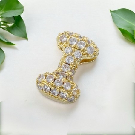 Lettera iniziale I in ottone dorato con strass 10.5x9.5mm 1pz Gioie d'Oriente