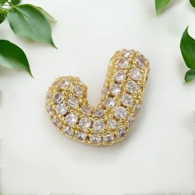 Lettera iniziale J in ottone dorato con strass 10.5x9.5mm 1pz Gioie d'Oriente