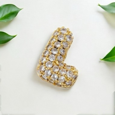 Lettera iniziale L in ottone dorato con strass 10.5x9.5mm 1pz Gioie d'Oriente