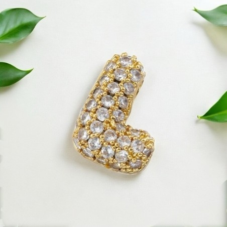 Lettera iniziale L in ottone dorato con strass 10.5x9.5mm 1pz Gioie d'Oriente