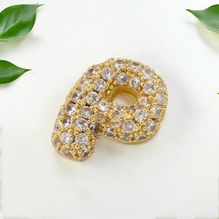 Lettera iniziale P in ottone dorato con strass 10.5x9.5mm 1pz Gioie d'Oriente