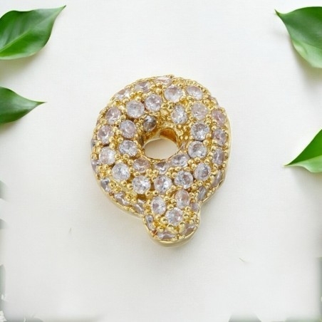 Lettera iniziale Q in ottone dorato con strass 10.5x9.5mm 1pz Gioie d'Oriente