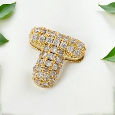 Lettera iniziale T in ottone dorato con strass 10.5x9.5mm 1pz Gioie d'Oriente