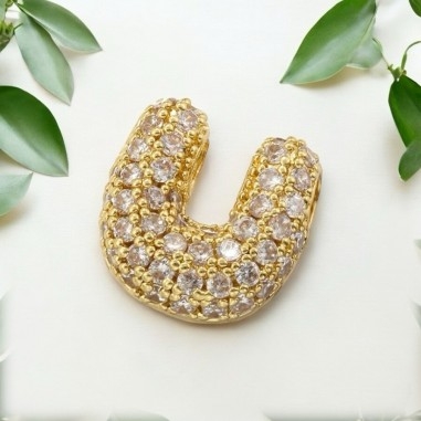 Lettera iniziale U in ottone dorato con strass 10.5x9.5mm 1pz Gioie d'Oriente