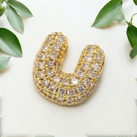 Lettera iniziale U in ottone dorato con strass 10.5x9.5mm 1pz Gioie d'Oriente