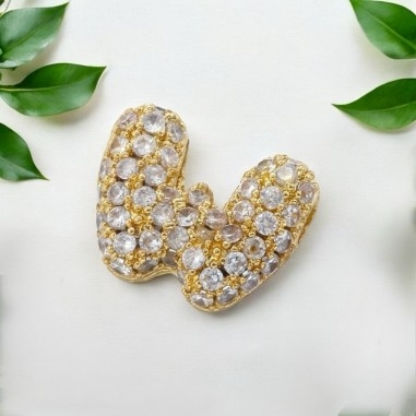 Lettera iniziale W in ottone dorato con strass 10.5x9.5mm 1pz Gioie d'Oriente