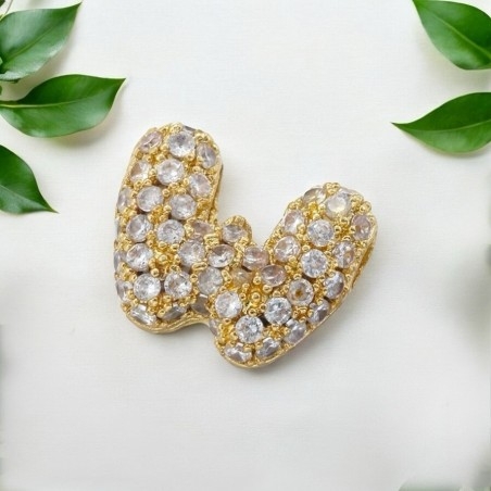 Lettera iniziale W in ottone dorato con strass 10.5x9.5mm 1pz Gioie d'Oriente