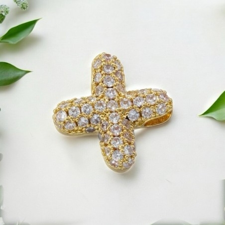 Lettera iniziale X in ottone dorato con strass 10.5x9.5mm 1pz Gioie d'Oriente