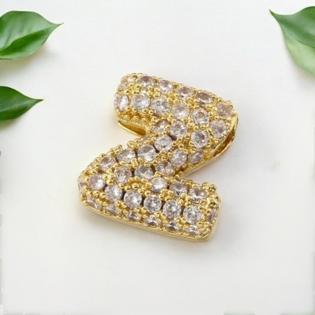 Lettera iniziale Z in ottone dorato con strass 10.5x9.5mm 1pz Gioie d'Oriente