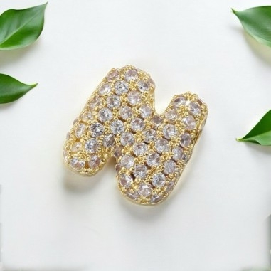 Lettera iniziale N in ottone dorato con strass 10.5x9.5mm 1pz Gioie d'Oriente