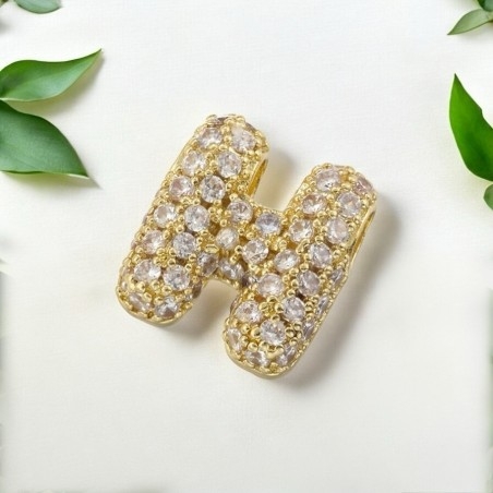 Lettera iniziale H in ottone dorato con strass 10.5x9.5mm 1pz Gioie d'Oriente