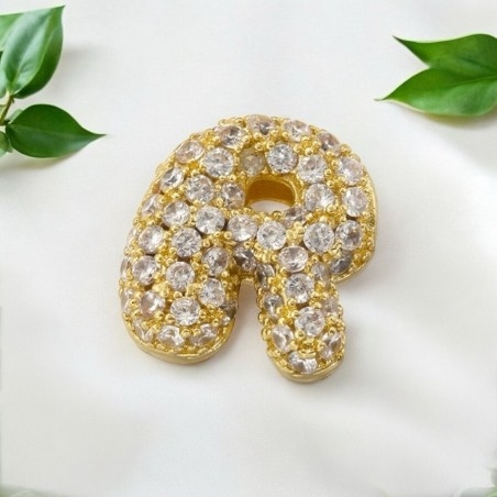 Lettera iniziale R in ottone dorato con strass 10.5x9.5mm 1pz Gioie d'Oriente