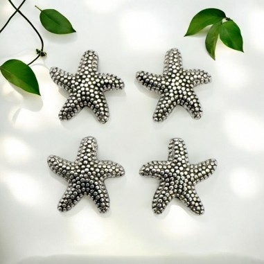 Distanziatori in metallo, forma stella marina, argento, fantasia a rilievo, 14mm, 4 pezzi, marchio Gioie d'Oriente