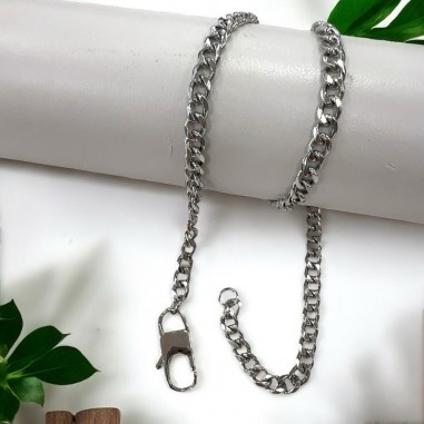 Collana con maglia groumette piatta di 6mm in Acciaio inox rodio 50cm | GDO