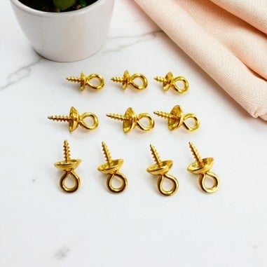 Perni occhiello a vite acciaio inox PVD oro, misure 4mm o 5mm, confezione 10pz, marchio Gioie d'Oriente