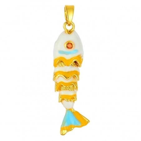 Ciondolo a forma di Pesce 3D in ottone dorato smaltato 8x30mm 1pz - bianco | GDO