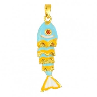 Ciondolo a forma di Pesce 3D in ottone dorato smaltato 8x30mm 1pz - azzurro | GDO