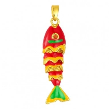 Ciondolo a forma di Pesce 3D in ottone dorato smaltato 8x30mm 1pz - rosso | GDO