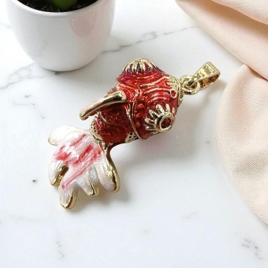 Ciondolo Pesciolino in ottone smaltato cloisonné 26x14mm 1pz - rosso | GDO