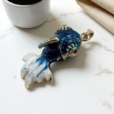 Ciondolo Pesciolino in ottone smaltato cloisonné 26x14mm 1pz - blu | GDO