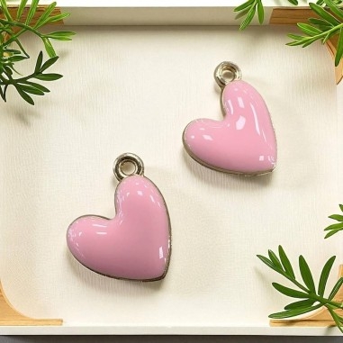 Ciondolo Cuore smaltato in ottone dorato 16x15mm 2pz colori vari Gioie d'Oriente