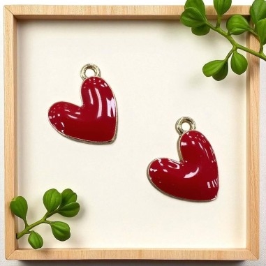 Ciondolo Cuore smaltato in ottone dorato 16x15mm 2pz colori vari Gioie d'Oriente