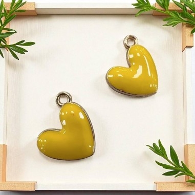 Ciondolo Cuore smaltato in ottone dorato 16x15mm 2pz colori vari Gioie d'Oriente
