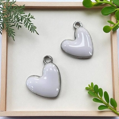 Ciondolo Cuore smaltato in ottone argentato 16x15mm 2pz - Vari colori Gioie d'Oriente