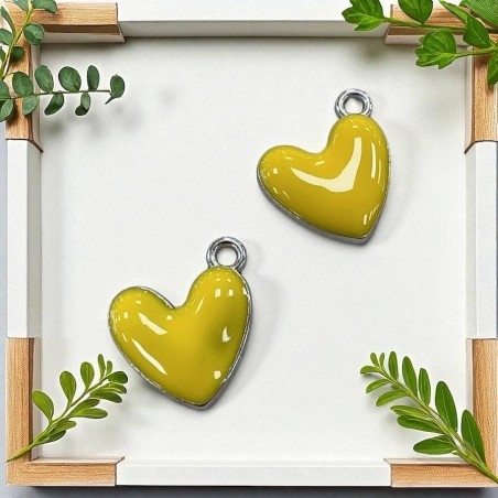 Ciondolo Cuore smaltato in ottone argentato 16x15mm 2pz - Vari colori Gioie d'Oriente