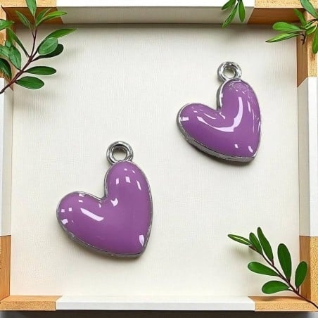 Ciondolo Cuore smaltato in ottone argentato 16x15mm 2pz - Vari colori Gioie d'Oriente