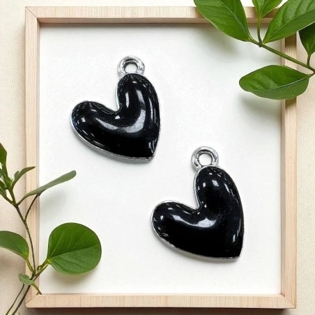 Ciondolo Cuore smaltato in ottone argentato 16x15mm 2pz - Vari colori Gioie d'Oriente