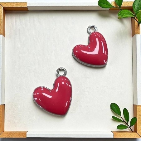 Ciondolo Cuore smaltato in ottone argentato 16x15mm 2pz - Vari colori Gioie d'Oriente