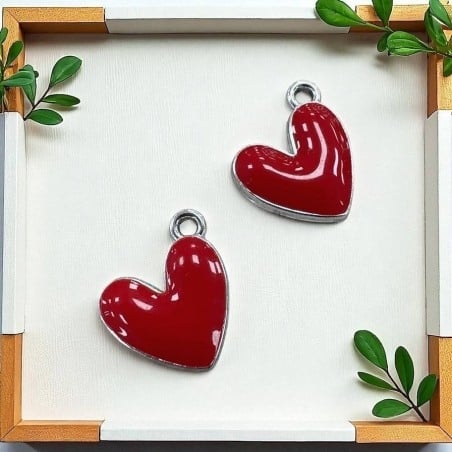 Ciondolo Cuore smaltato in ottone argentato 16x15mm 2pz - Vari colori Gioie d'Oriente