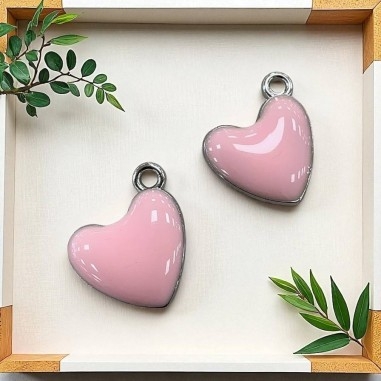 Ciondolo Cuore smaltato in ottone argentato 16x15mm 2pz - Vari colori Gioie d'Oriente