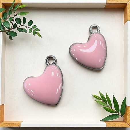 Ciondolo Cuore smaltato in ottone argentato 16x15mm 2pz - Vari colori Gioie d'Oriente
