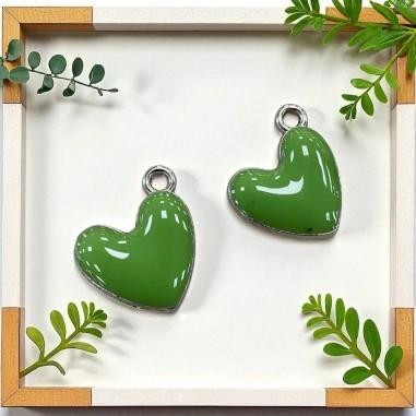 Ciondolo Cuore smaltato in ottone argentato 16x15mm 2pz - Vari colori Gioie d'Oriente