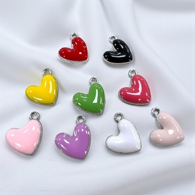 Ciondolo Cuore smaltato in ottone argentato 16x15mm 2pz - Vari colori | GDO