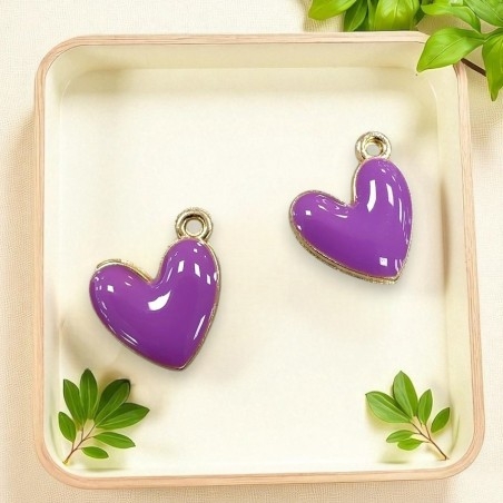 Ciondolo Cuore smaltato in ottone dorato 16x15mm 2pz colori vari Gioie d'Oriente