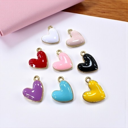 Ciondolo Cuore smaltato in ottone dorato 16x15mm 2pz colori vari Gioie d'Oriente