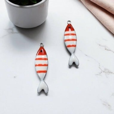 Ciondolo pesce a righe in acciaio base argento 6.5x24mm 1pz - arancione | GDO