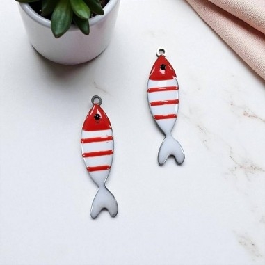 Ciondolo pesce a righe in acciaio base argento 6.5x24mm 1pz - rosso chiaro | GDO