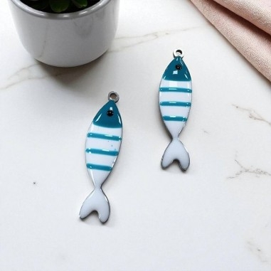Ciondolo pesce a righe in acciaio base argento 6.5x24mm 1pz - tiffany | GDO